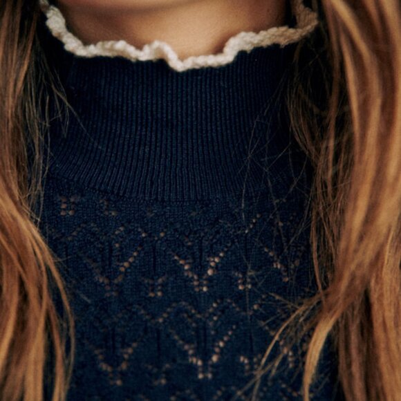 Sezane Arielle Jumper, Navy/Ecru Crochet size xxs NWT - Picture 3 of 10